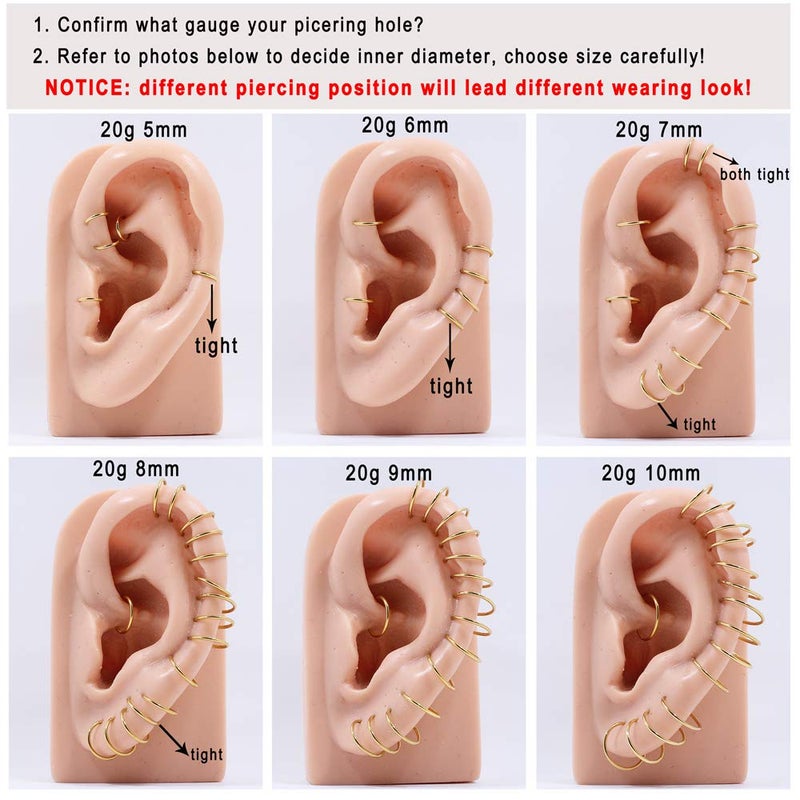 FANSING 20g 9mm Nose Hoop 20 Gauge Hinged Seamless Piercing Jewelry Ring for Septum Helix Cartilage Earlobe Lip Daith Tragus Rook & Conch 18k Rose Gold-plated Surgical Steel - Image 4